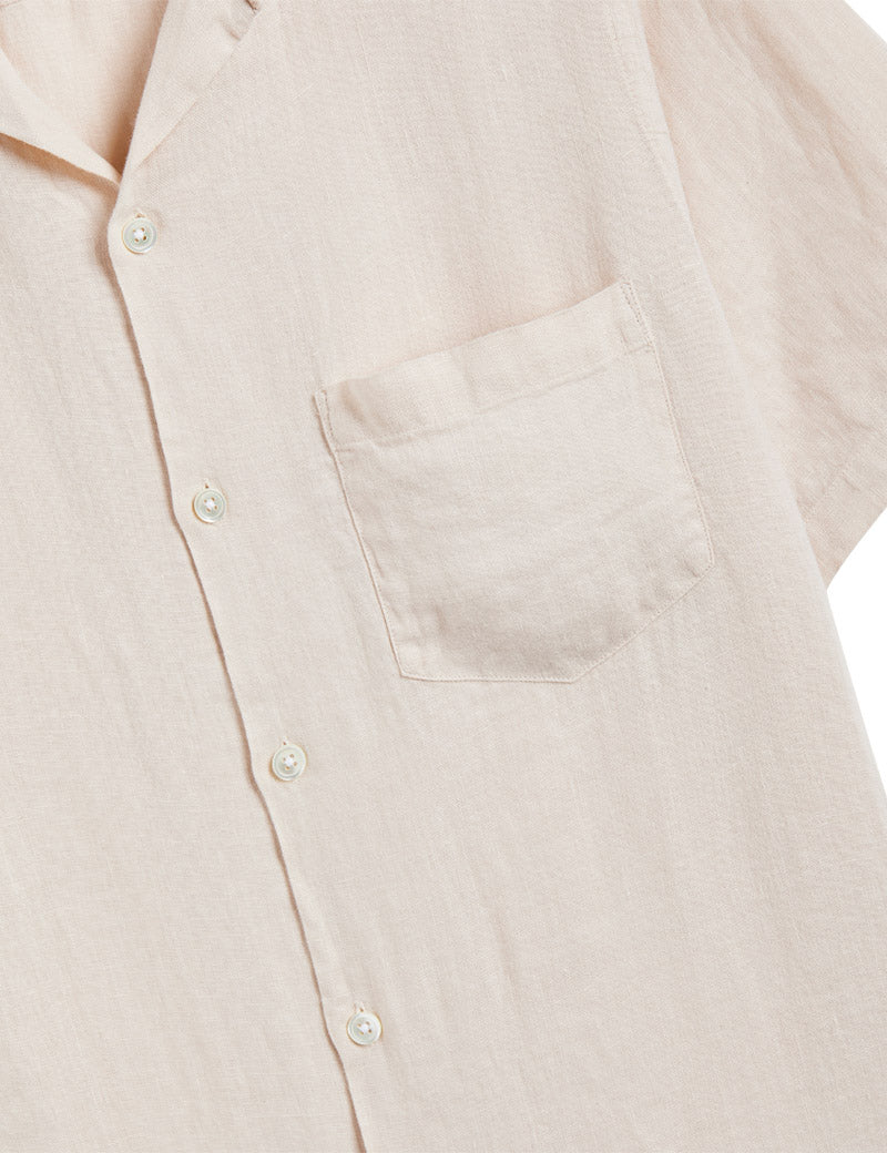 Portuguese Flannel Camp Collar Linen Short Sleeve Shirt Raw Pocket Detail