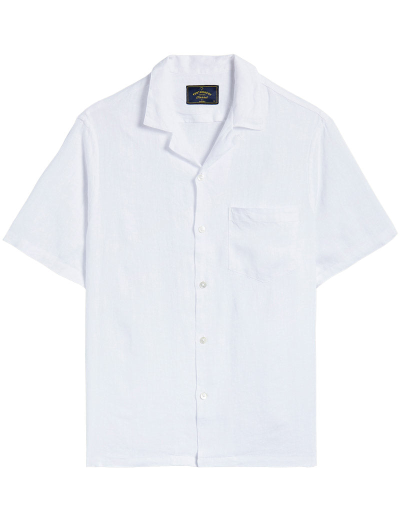Portuguese Flannel Linen Camp Collar Short Sleeve Shirt White 