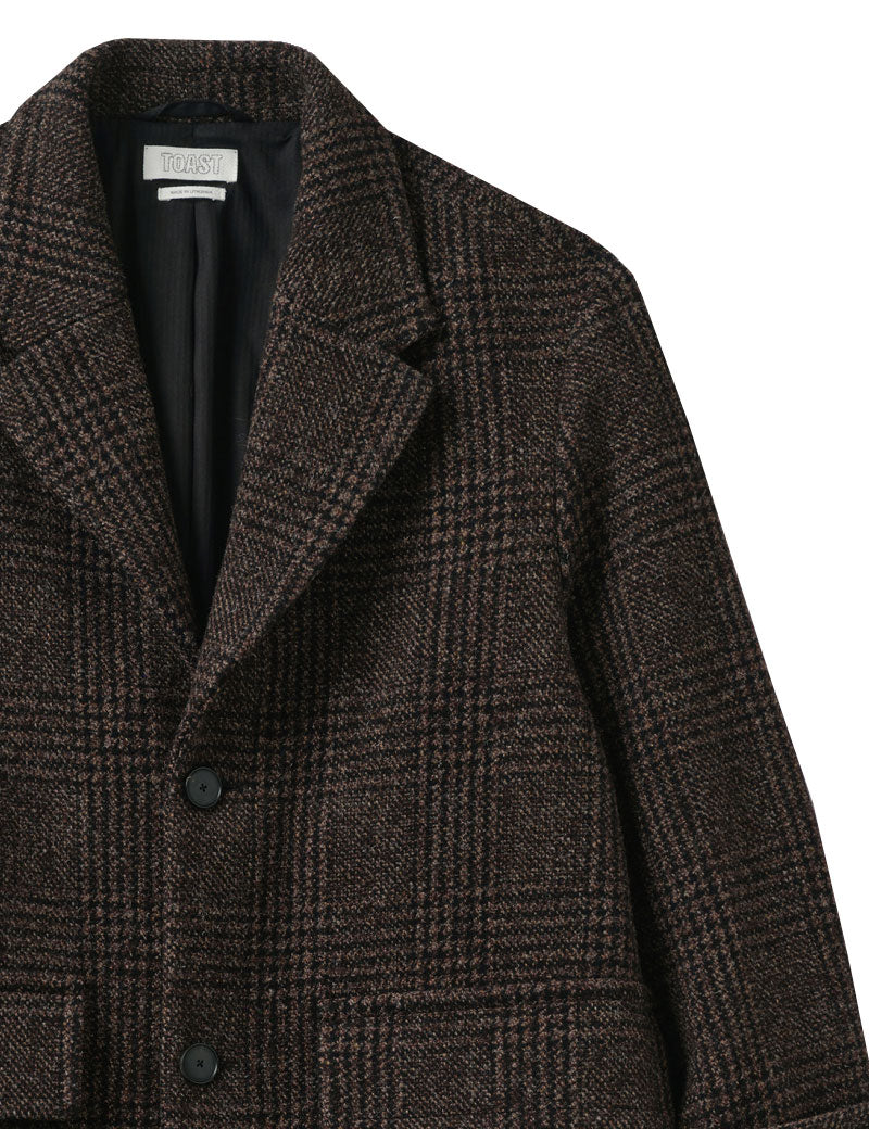 Toast Check Wool Overcoat Brown Marl