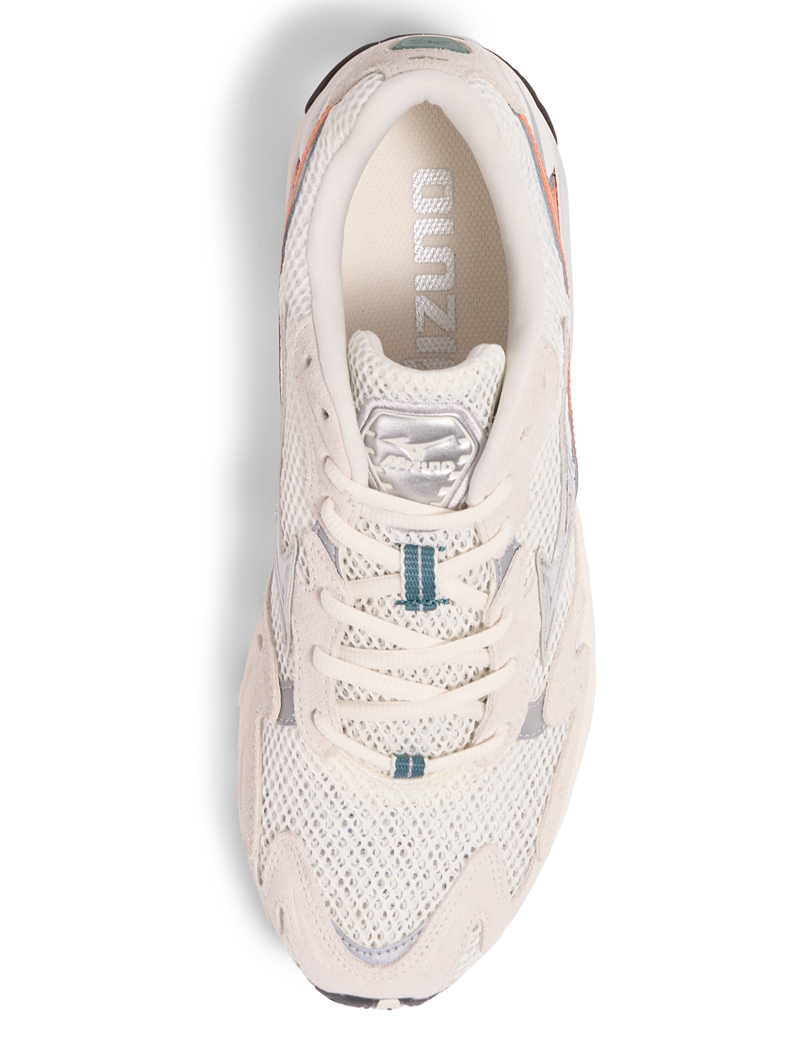 Mizuno Wave Rider 10 Trainers Snow White, Dawn Blue, Sun Baked Overhead View