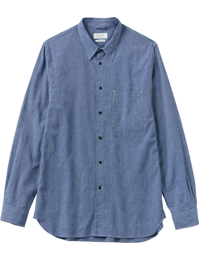 Toast Chambray Cotton Linen Shirt Dusty Navy