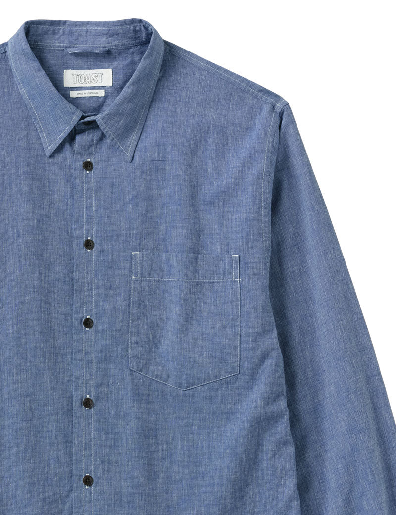 Toast Chambray Cotton Linen Shirt Dusty Navy