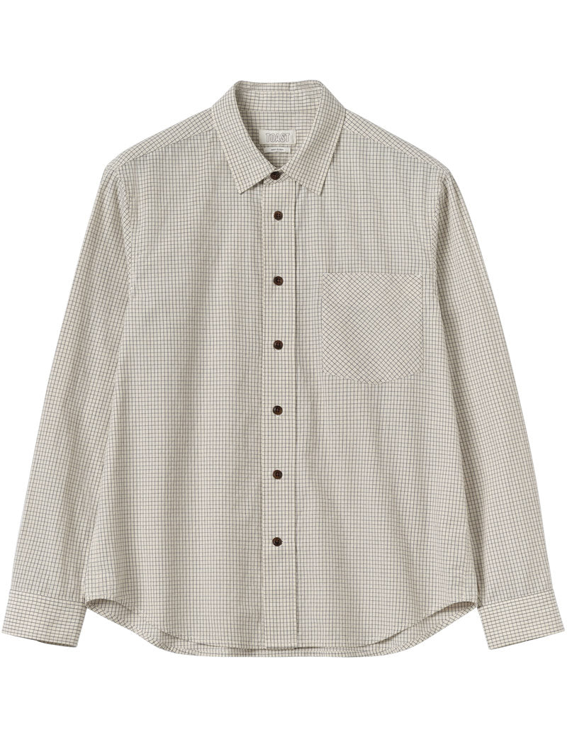 Toast Counter Check Cotton Shirt Ecru Provence Blue Front