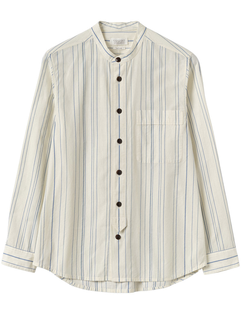 Toast Jasper Irregular Stripe Cotton Shirt Ecru Cobalt
