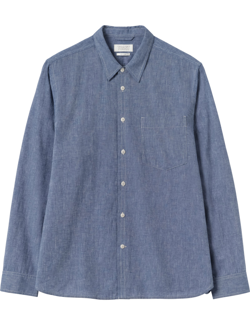Toast Cotton Linen Chambray Shirt Chambray Blue