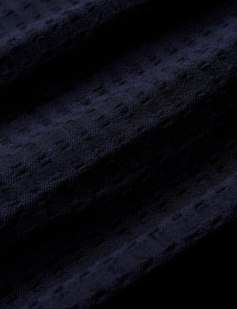 Portuguese Flannel Mondego Short Sleeve Shirt Navy Fabric Detail