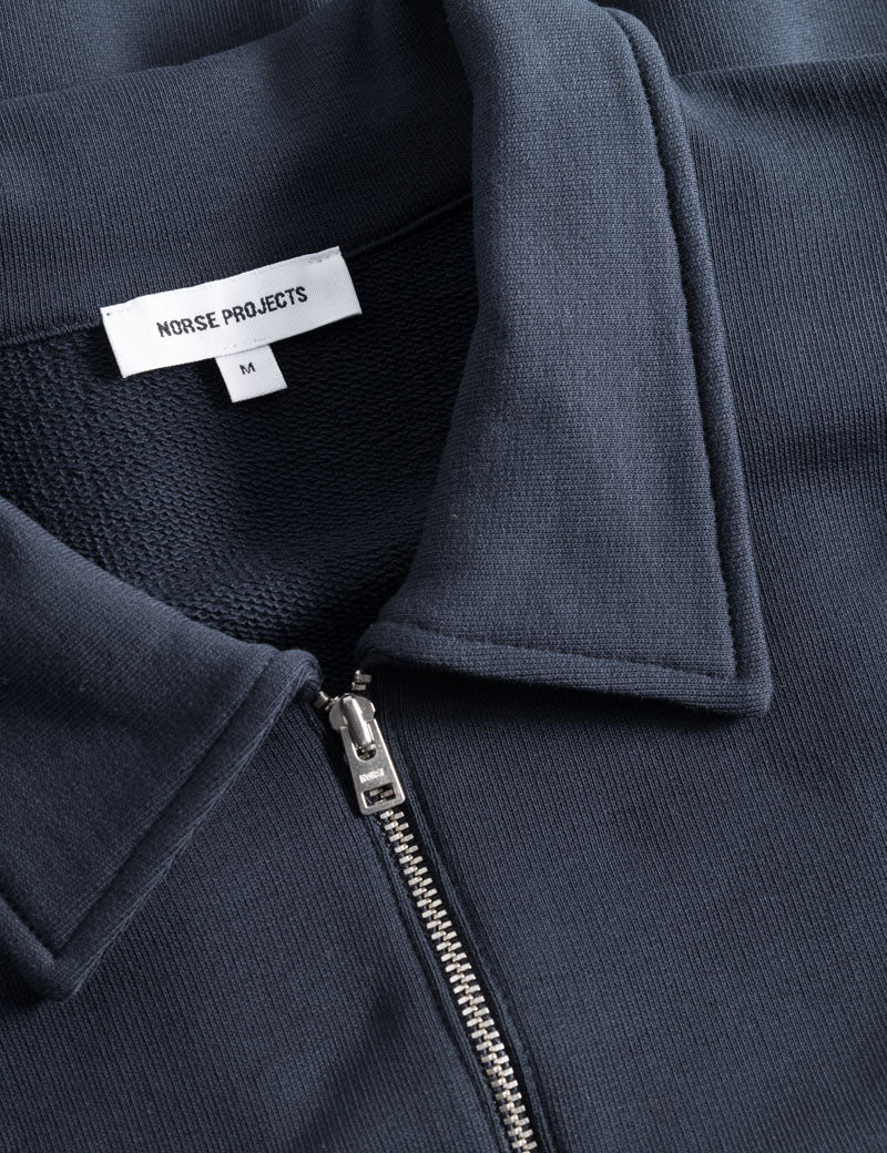 Norse Projects Ketel Norse Logo Half Zip Sweatshirt Dark Navy