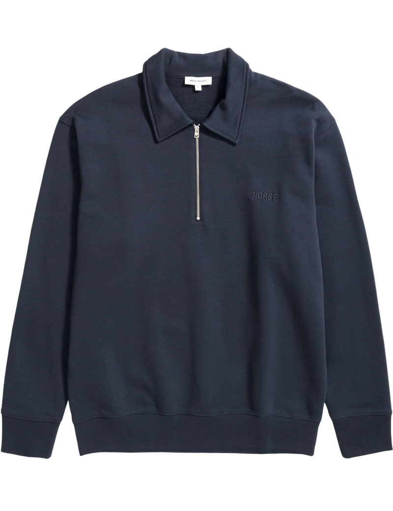 Norse Projects Ketel Norse Logo Half Zip Sweatshirt Dark Navy