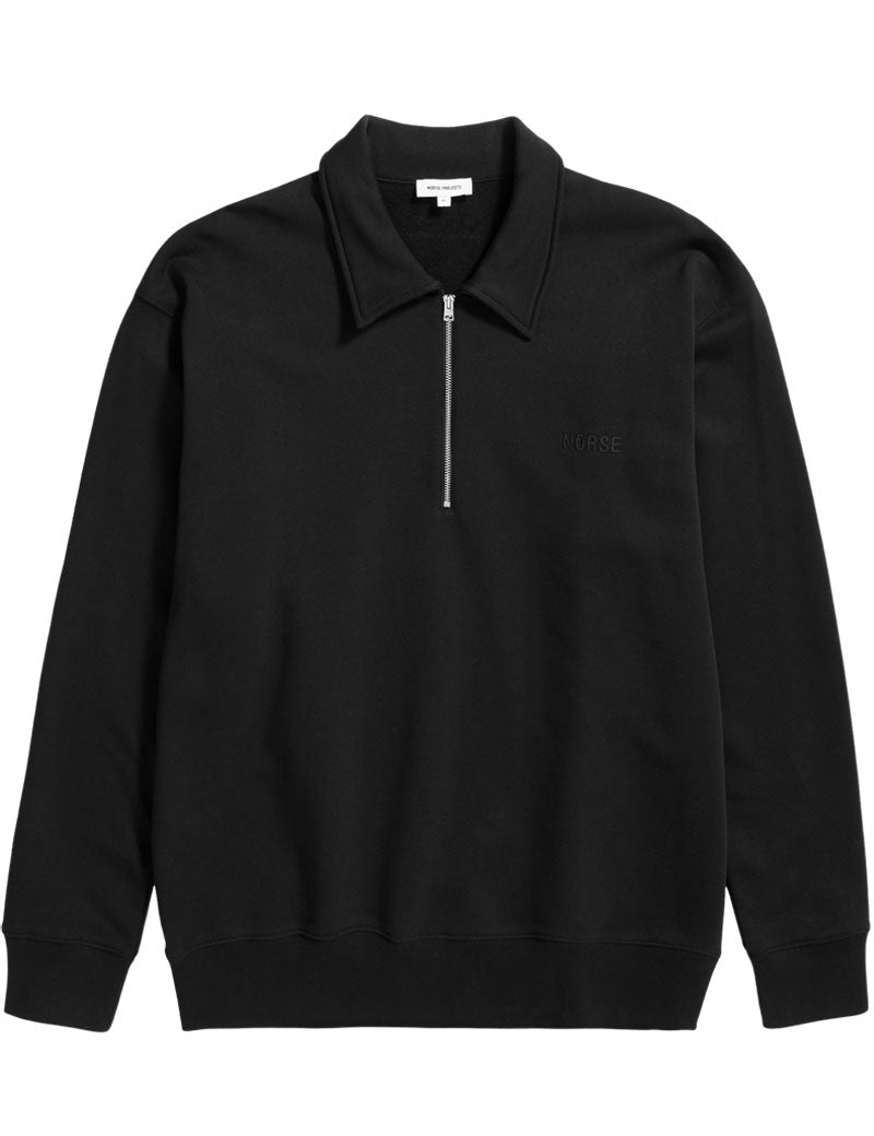 Norse Projects Ketel Norse Logo Half Zip Sweatshirt Black