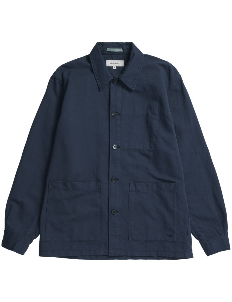 Norse Projects Julian Cotton Linen Overshirt Dark Navy
