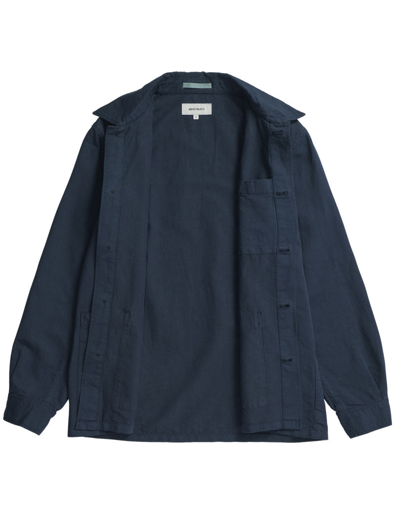 Norse Projects Julian Cotton Linen Overshirt Dark Navy