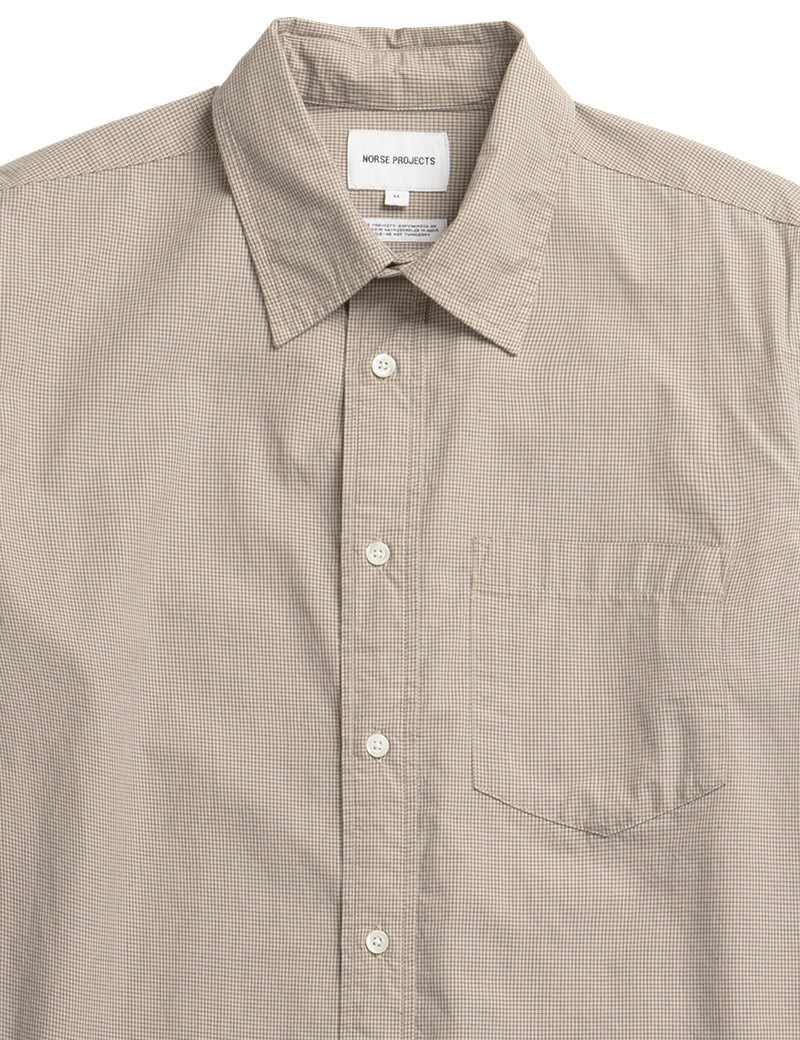 Norse Projects Kongshoved Poplin Micro Check Shirt Oatmeal Collar and Pocket Detail