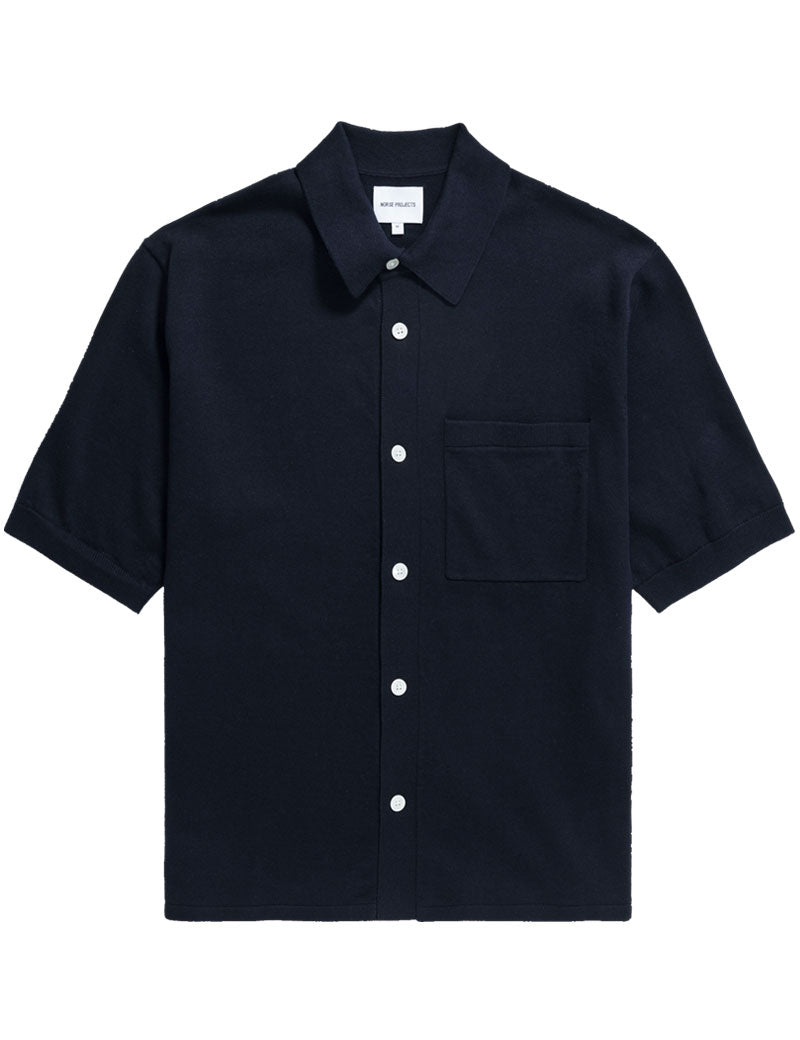 Norse Projects Rollo Cotton Linen Short Sleeved Shirt Dark Navy