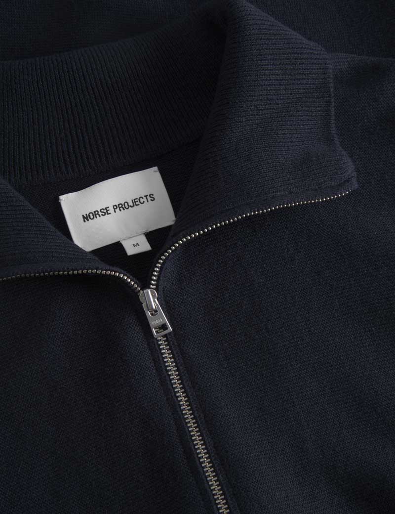 Norse Projects Links Cotton Linen Zip Jacket Dark Navy