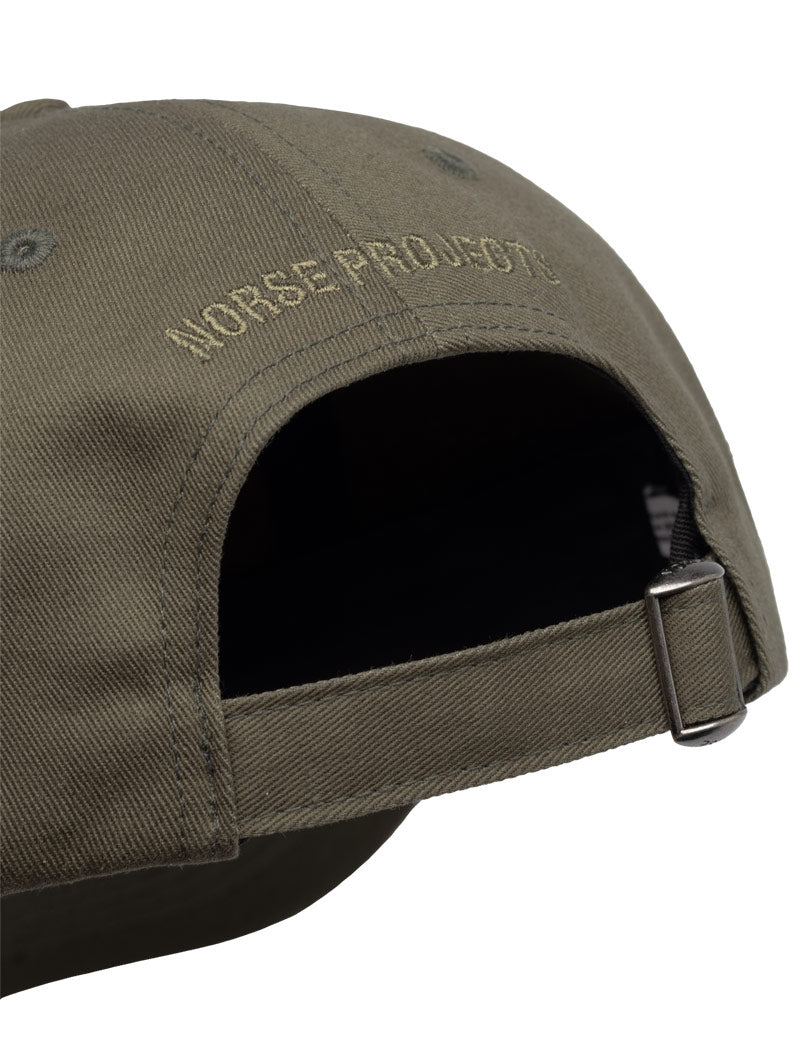 Norse Projects Twill Sports Cap Olive Night Embroidery Detail