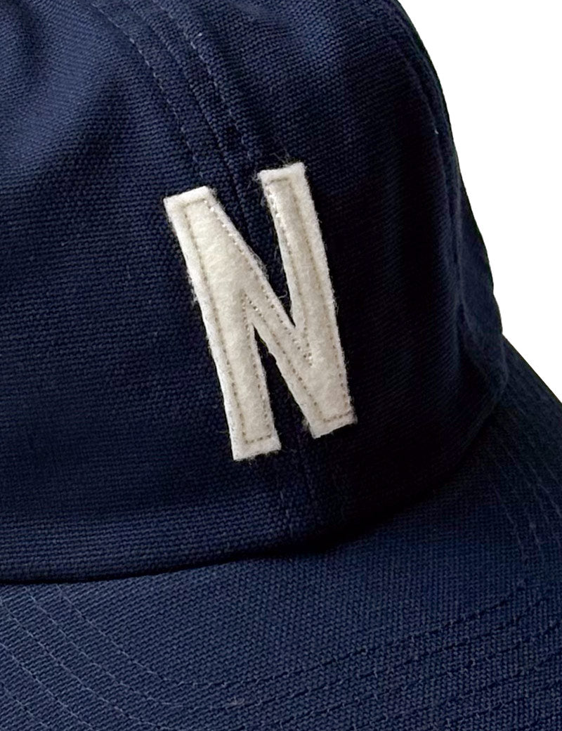 Norse Projects Light Canvas Felt N 8 Panel Cap Dark Navy Felt N Detail