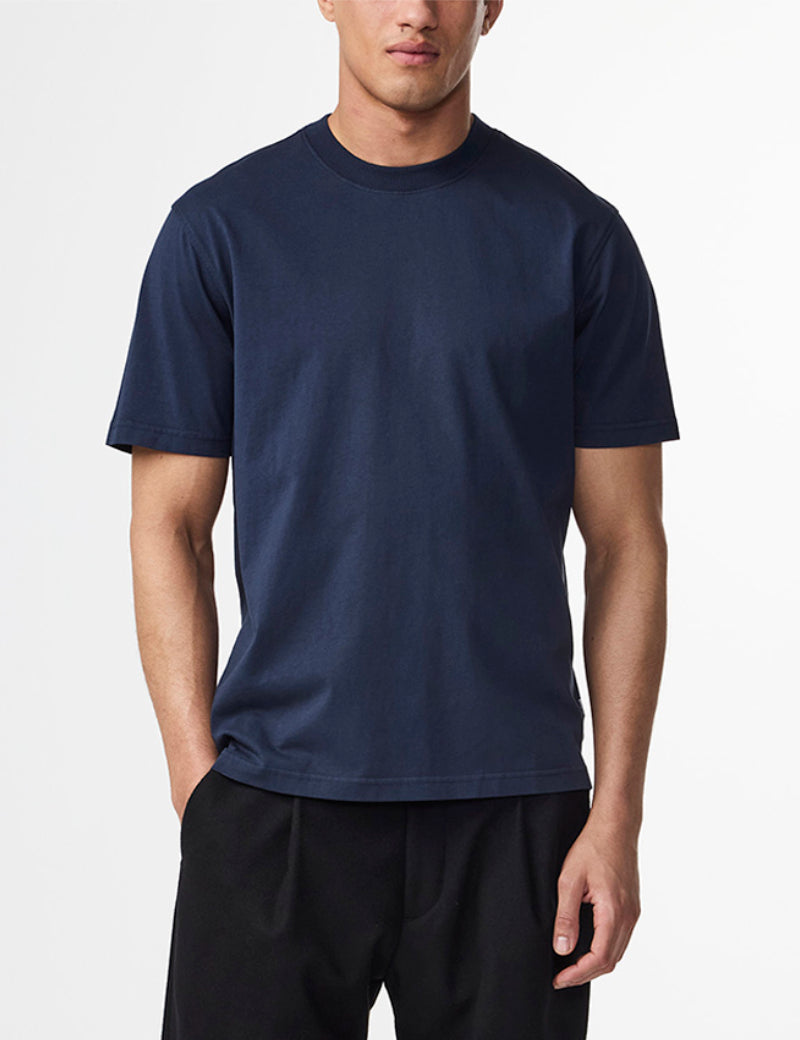 NN07 Adam Pima T-Shirt Navy Blue On Model