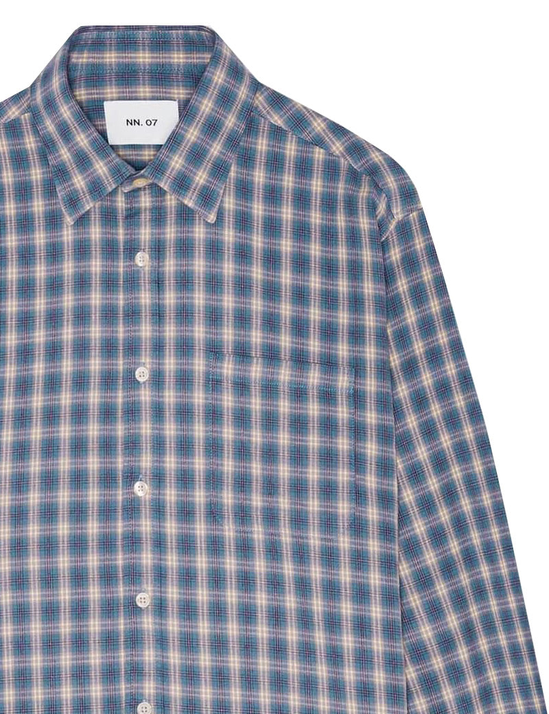 NN07 Deon Flannel Shirt Blue Check Close