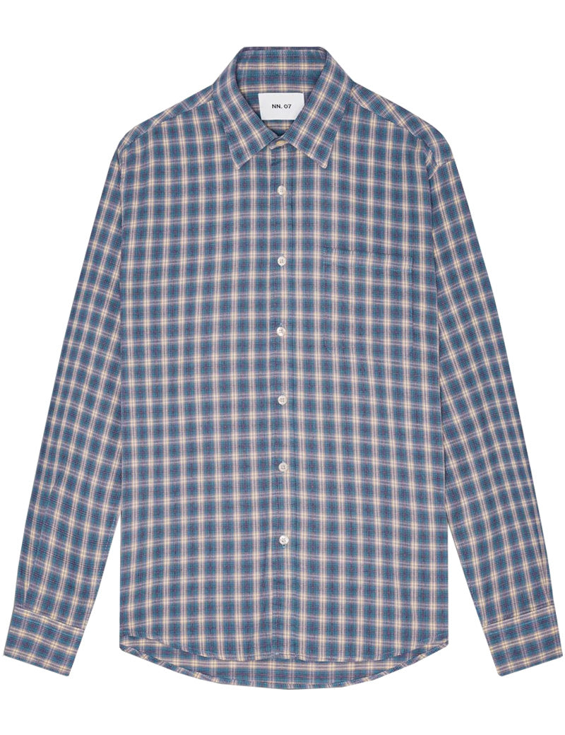 NN07 Deon Flannel Shirt Blue Check Front