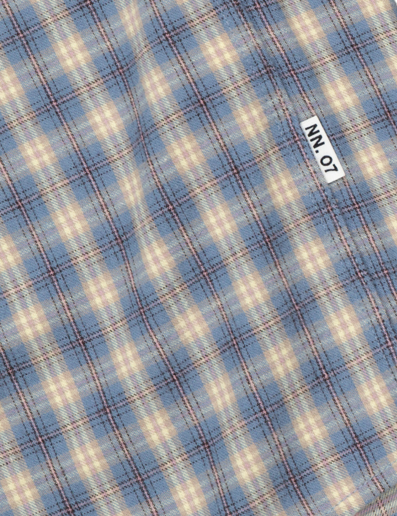 NN07 Deon Flannel Shirt Blue Check Pocket Detail