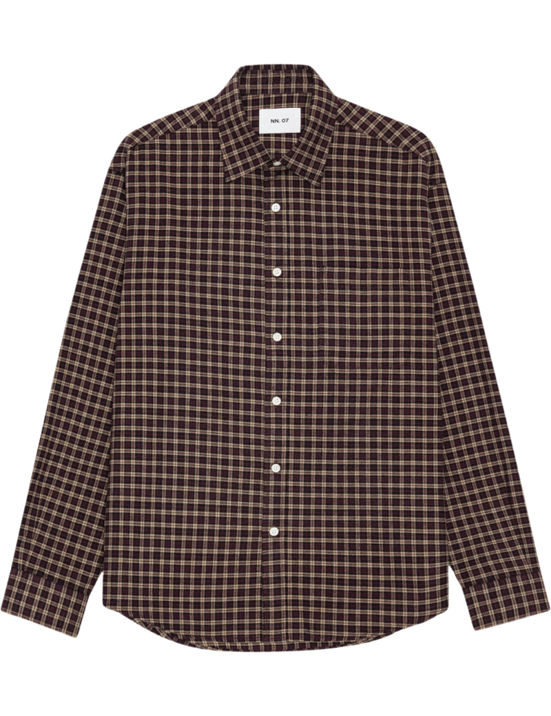 NN07 Deon Flannel Shirt Bordeaux Check Front