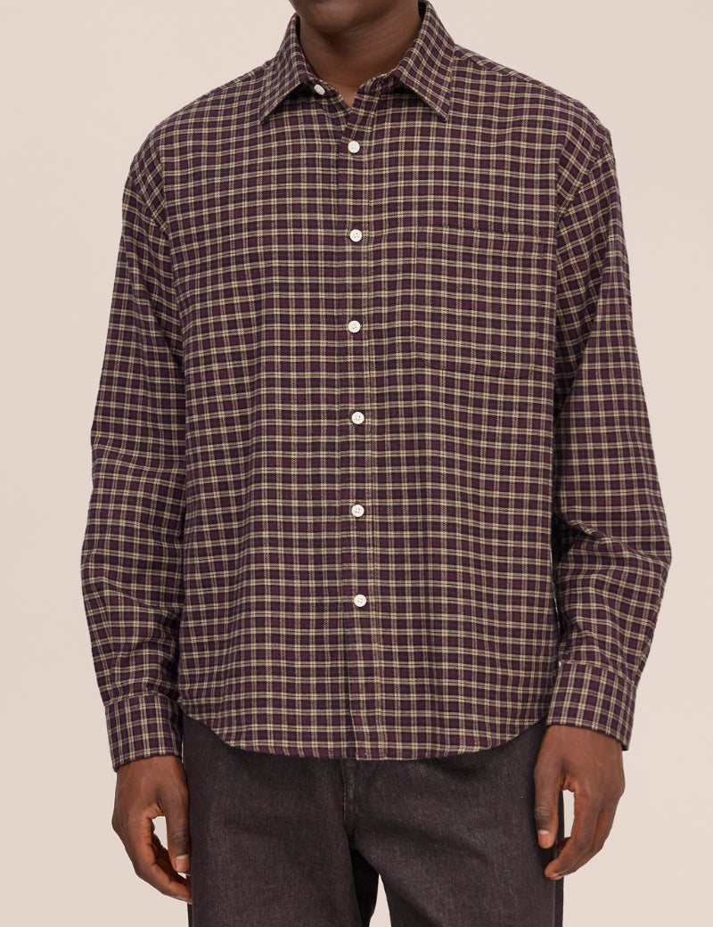 NN07 Deon Flannel Shirt Bordeaux Check On Model