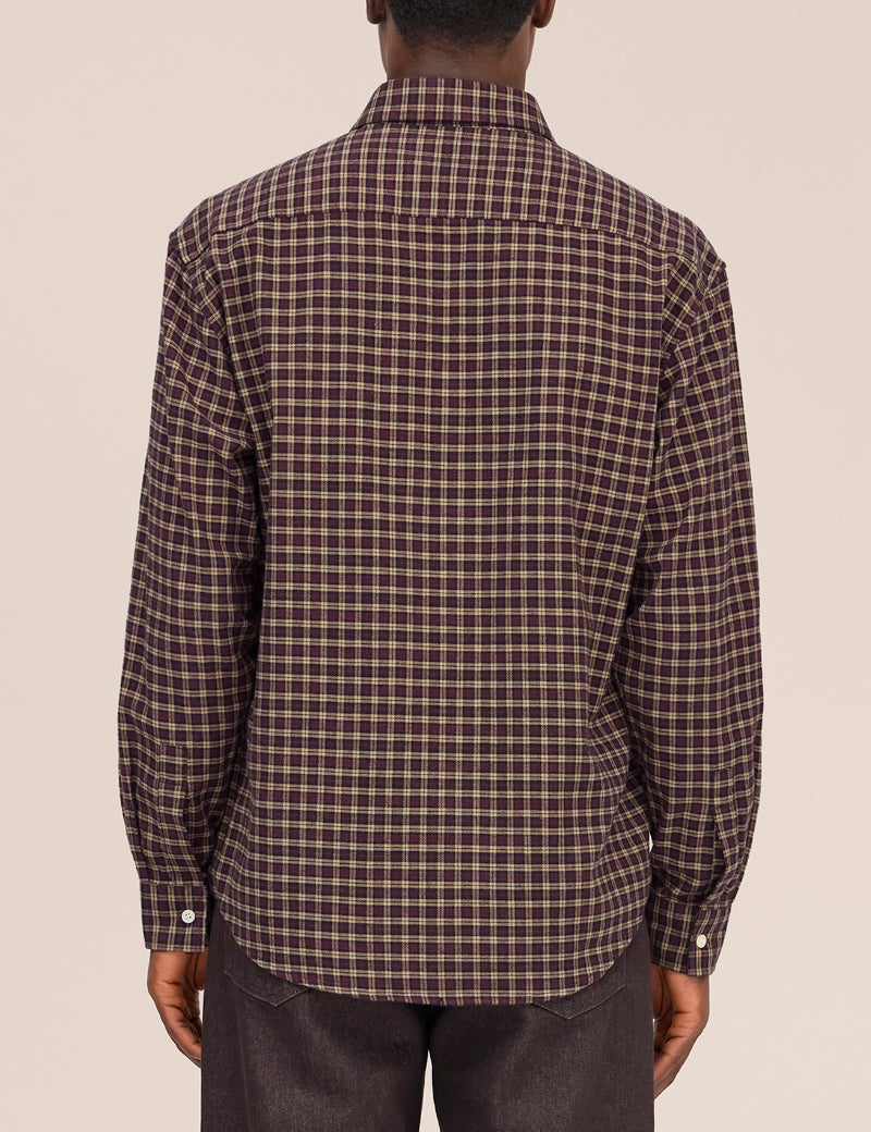NN07 Deon Flannel Shirt Bordeaux Check On Model Back