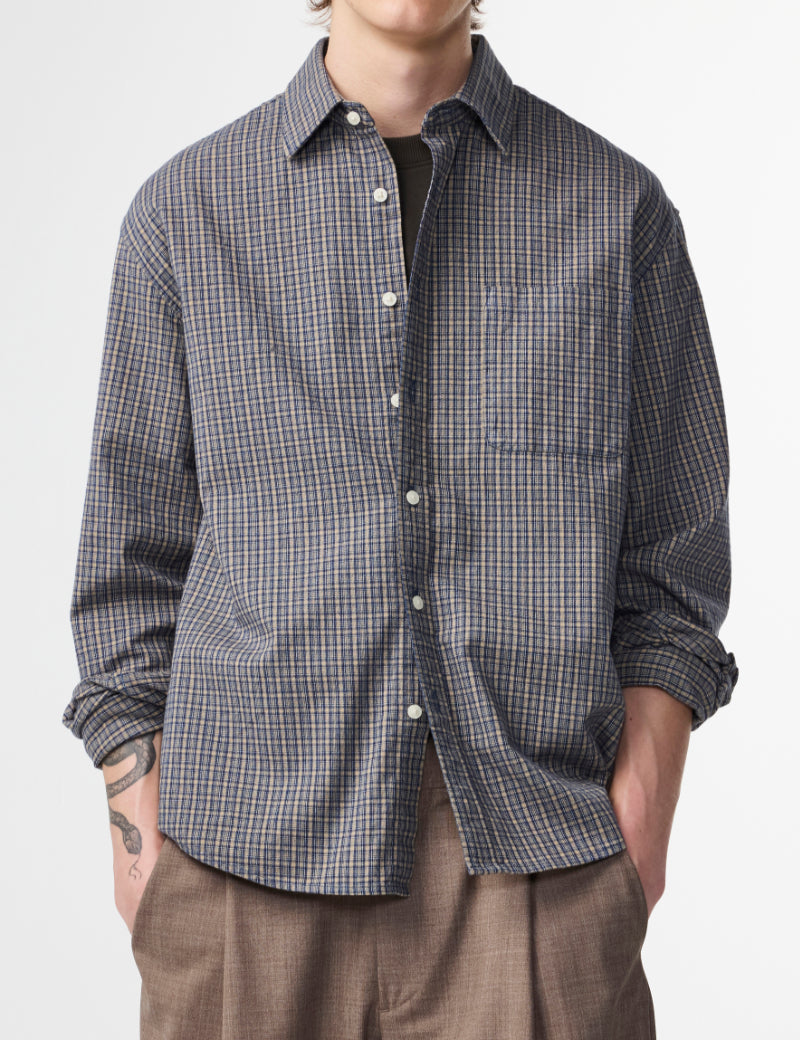 NN07 Deon Flannel Shirt Indigo Check On Model