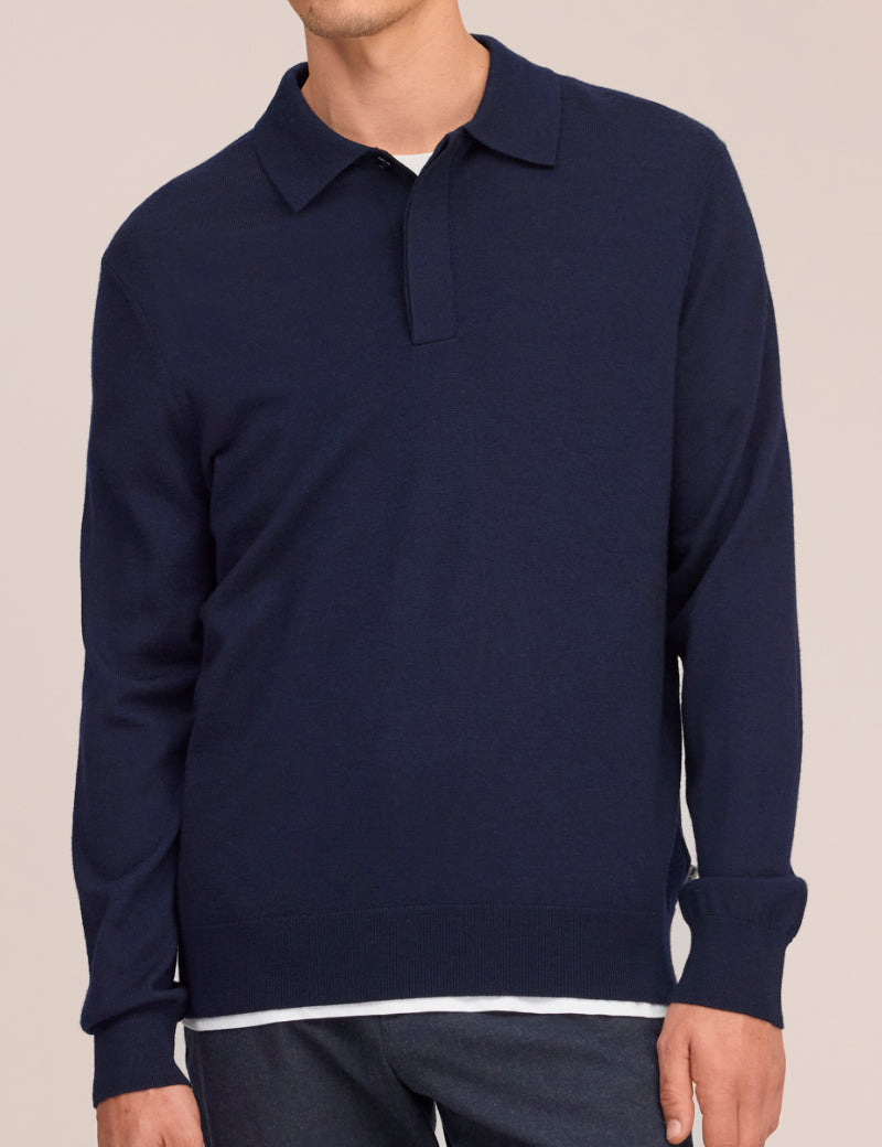 NN07 Emerson Wool Polo Navy Blue On Model 