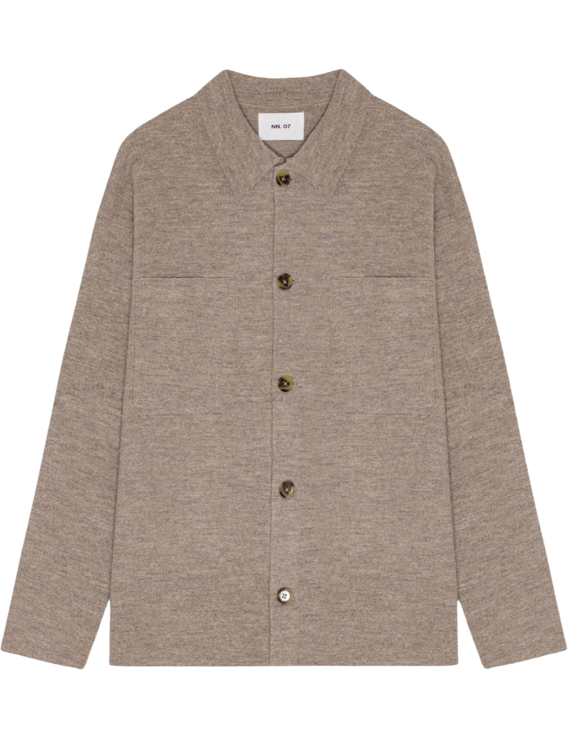 NN07 Jonas Boiled Merino Wool Overshirt Khaki Beige Front
