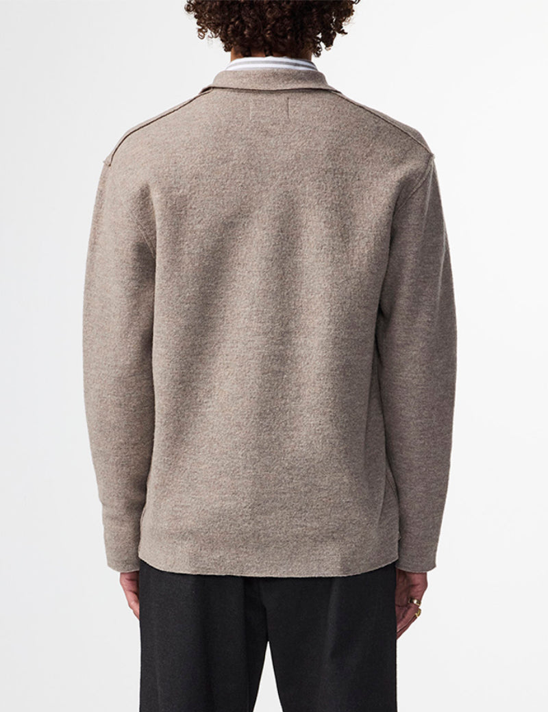 NN07 Jonas Boiled Merino Wool Overshirt Khaki Beige On Model Back