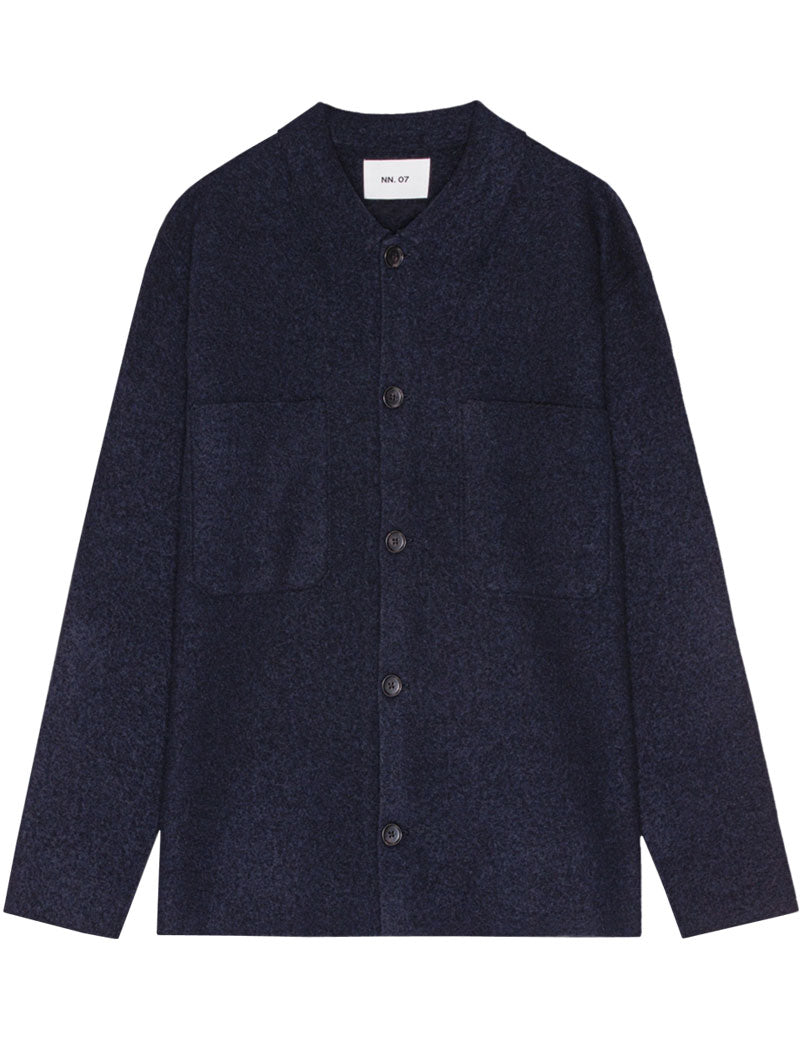 NN07 Jonas Boiled Merino Wool Overshirt Navy Blue Front