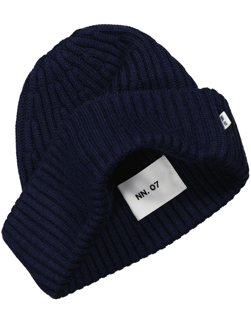 NN07 Rib Wool Blend Beanie Navy Blue Interior