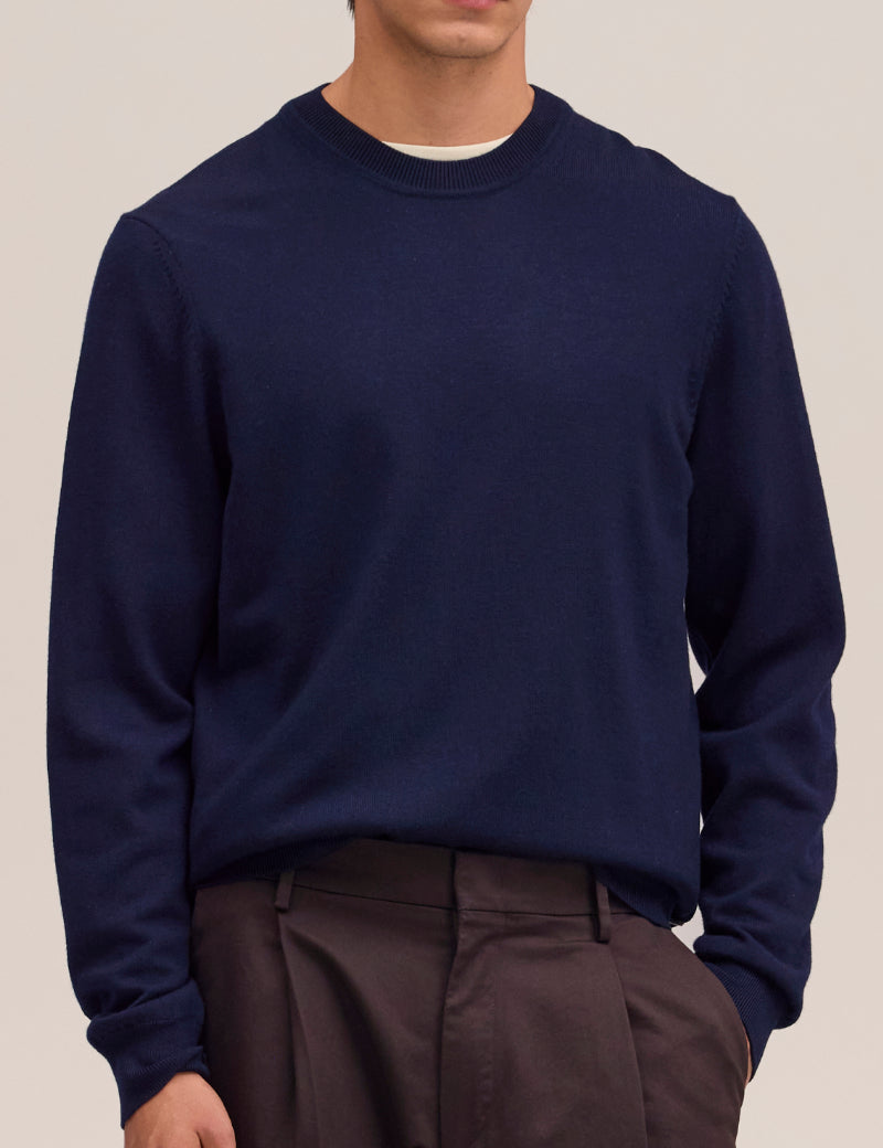 NN07 Ted Merino Sweater Navy Blue On Model