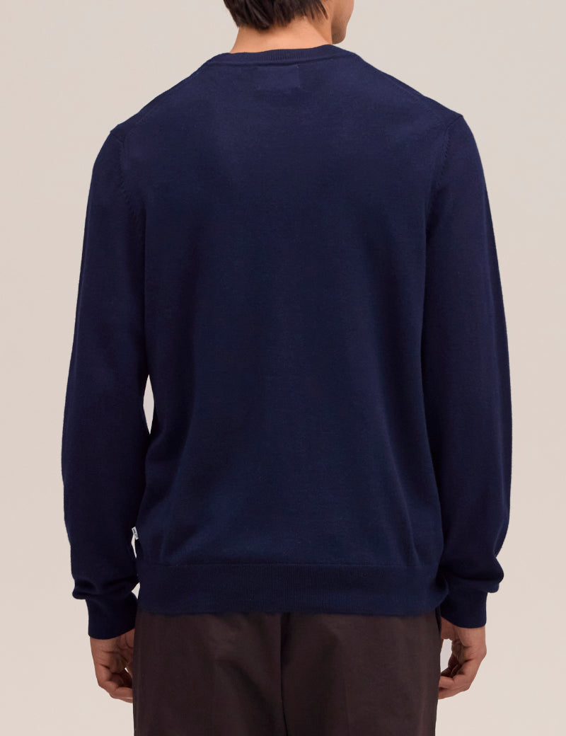 NN07 Ted Merino Sweater Navy Blue On Model Back