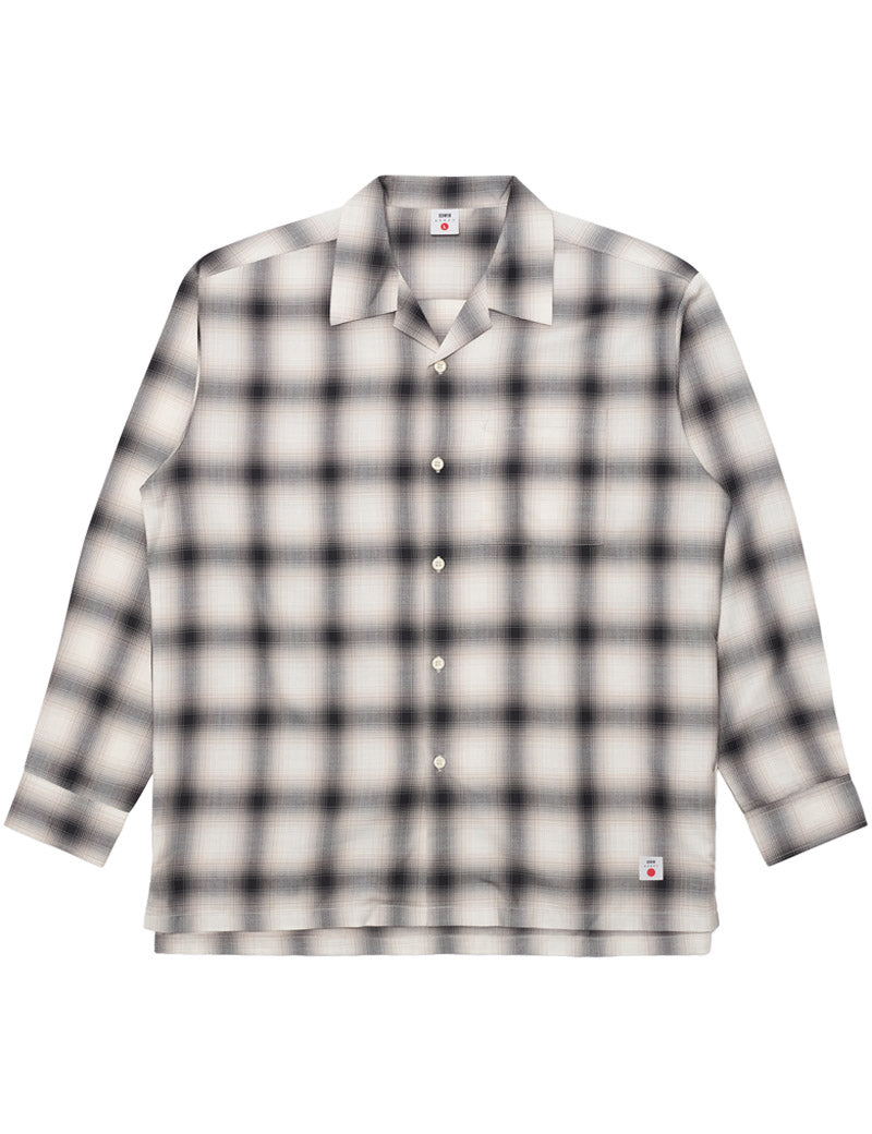 Edwin Open Collar Shirt Long Sleeve Beige Black