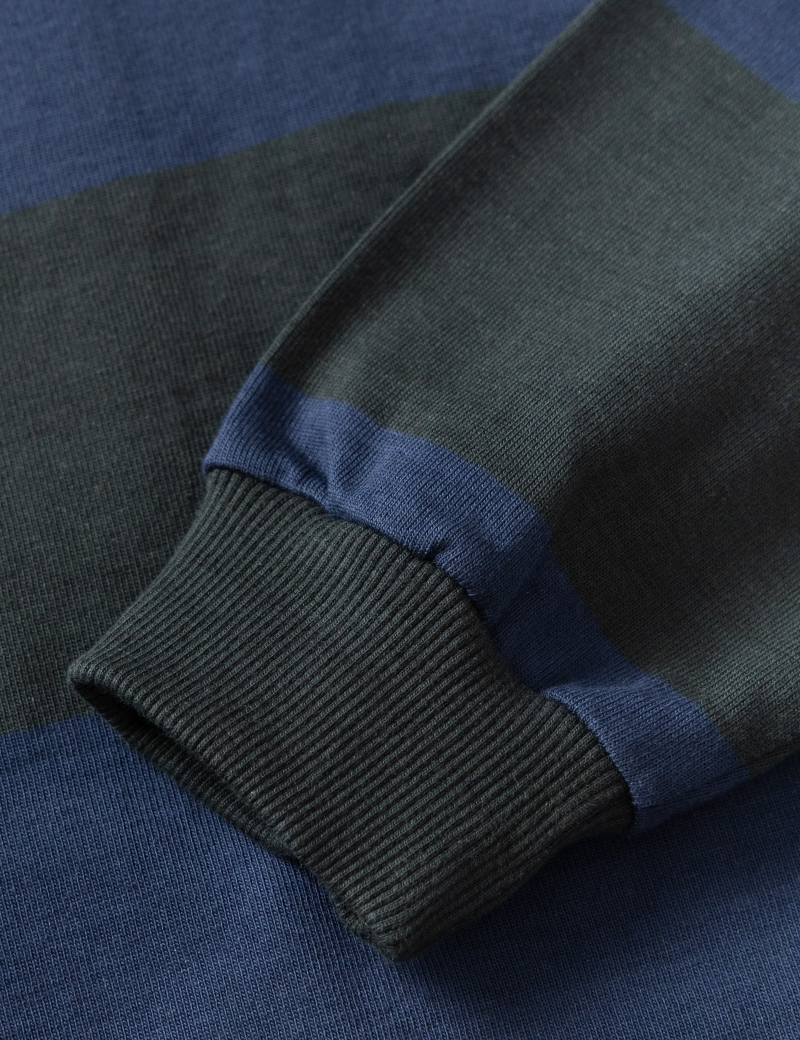 Opensider Classic Rugby Shirt Blue & Green Wide Stripe Cuff