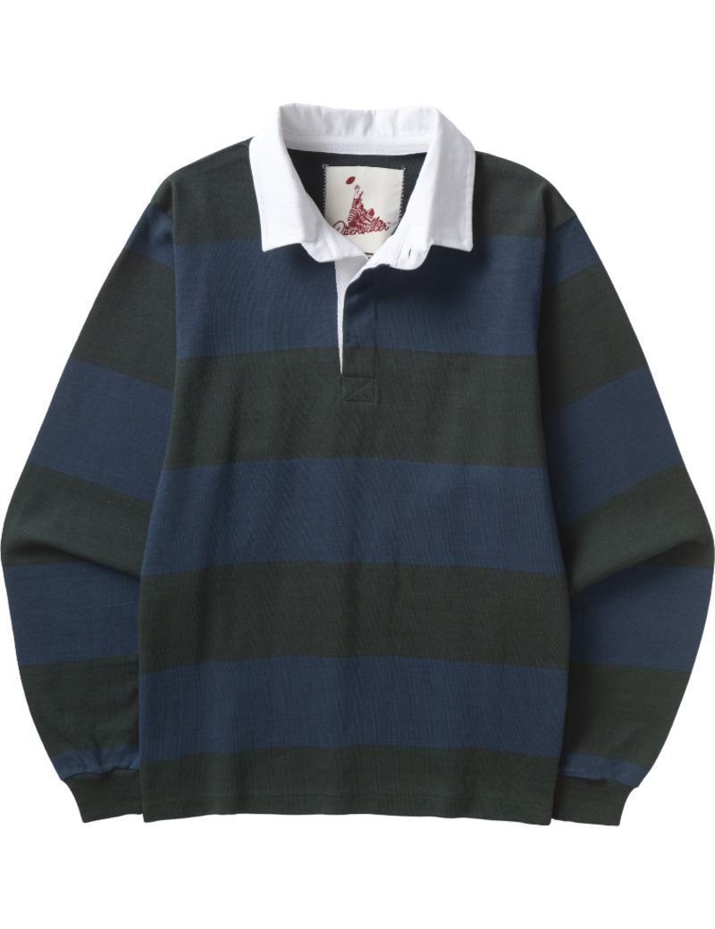 Opensider Classic Rugby Shirt Blue & Green Wide Stripe Front