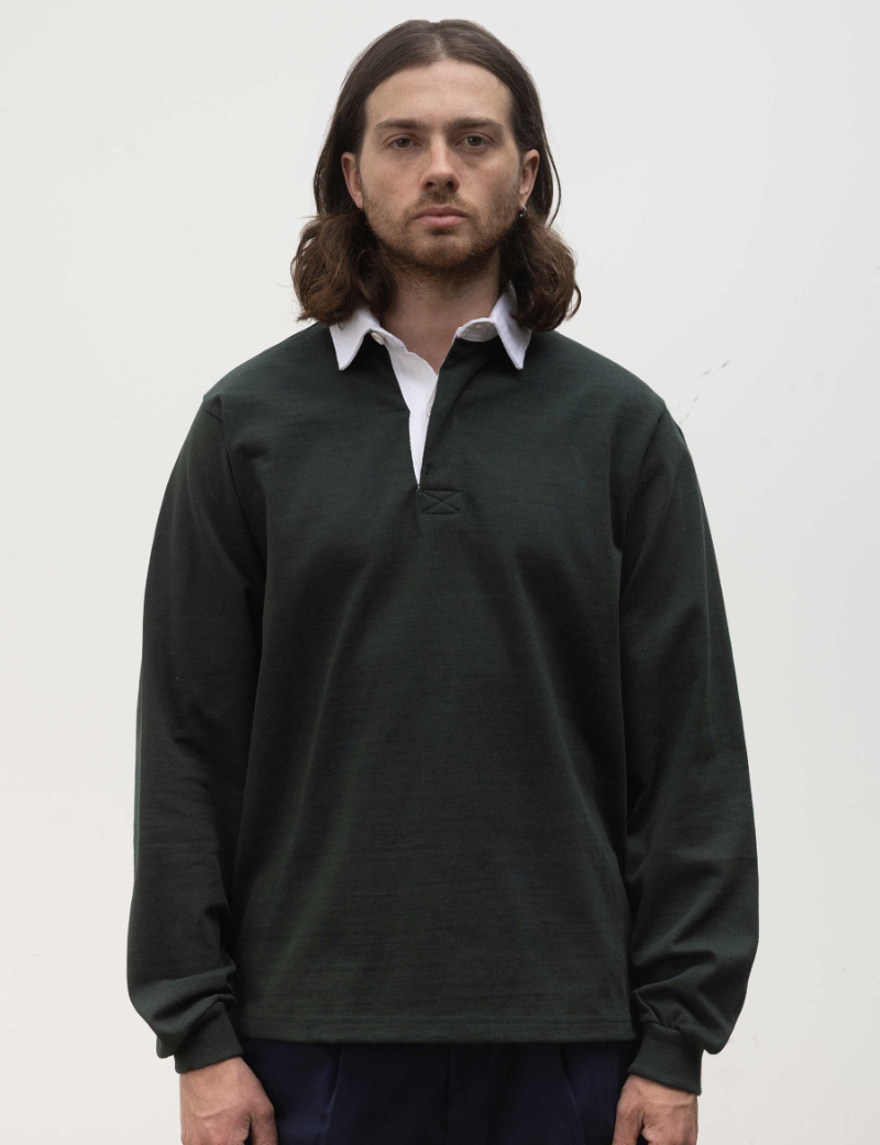 Opensider Classic Rugby Shirt Forest On Model