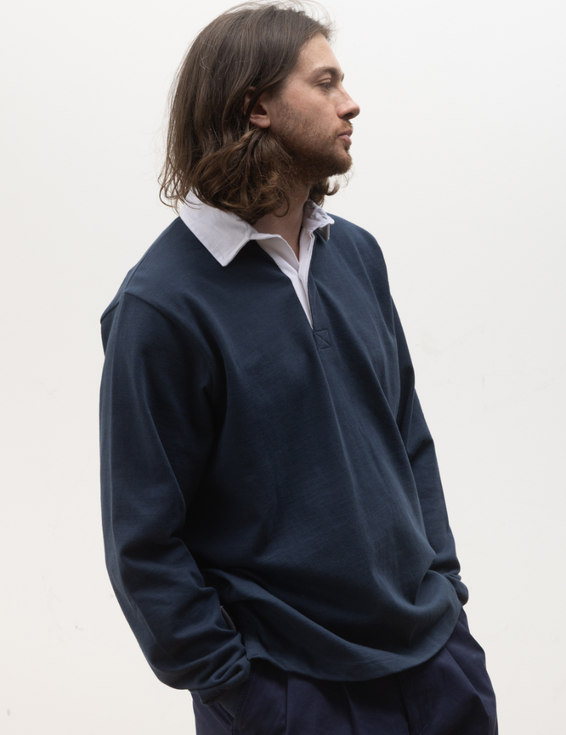 Opensider Classic Rugby Shirt Navy On Model