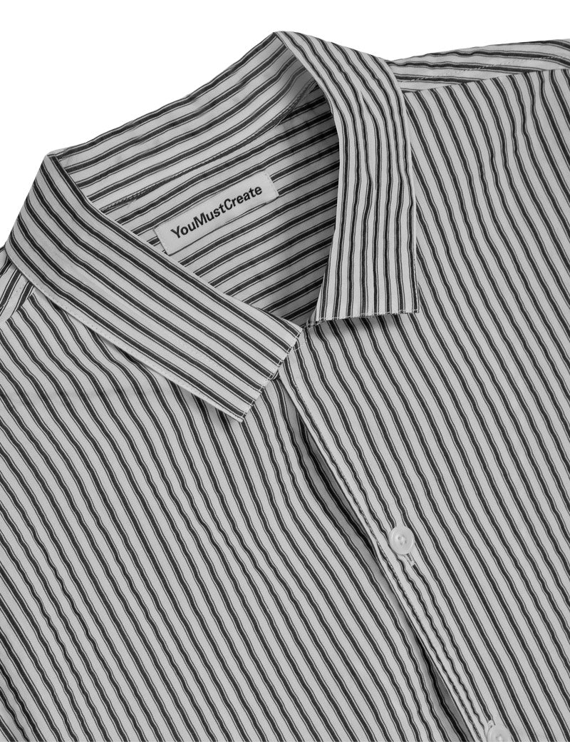 YMC Malick Shirt Seersucker Stripe Multi Collar Detail