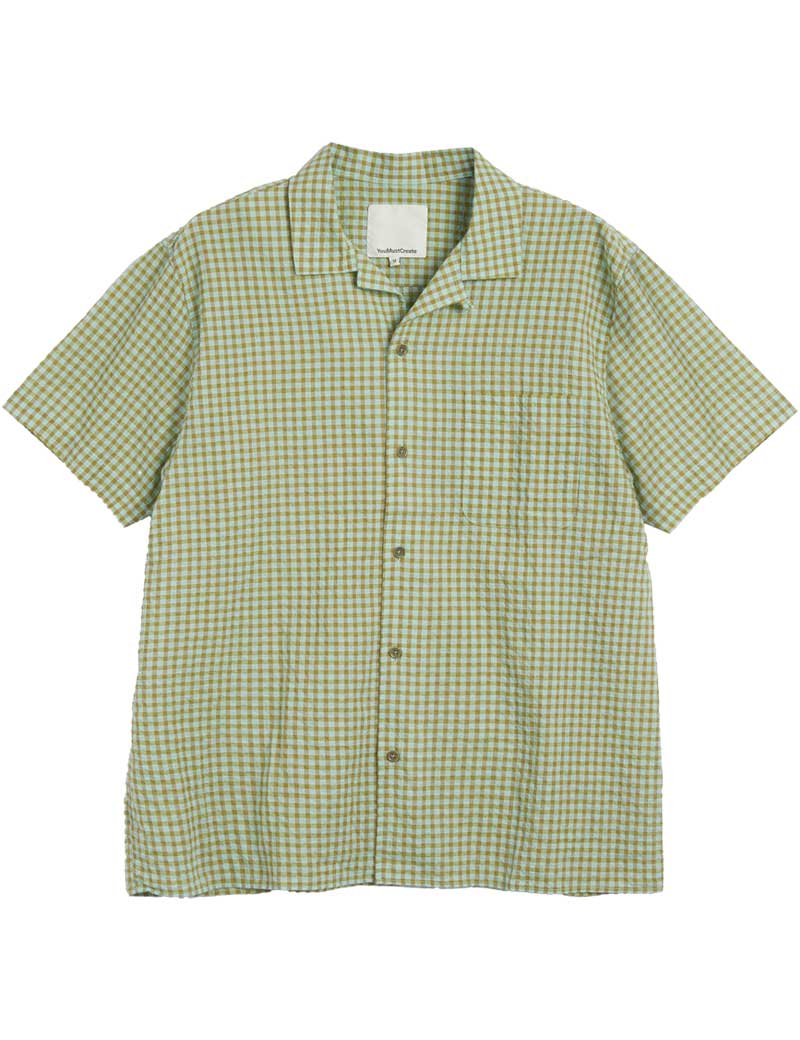 YMC Malick Short Sleeve Gingham Shirt Green