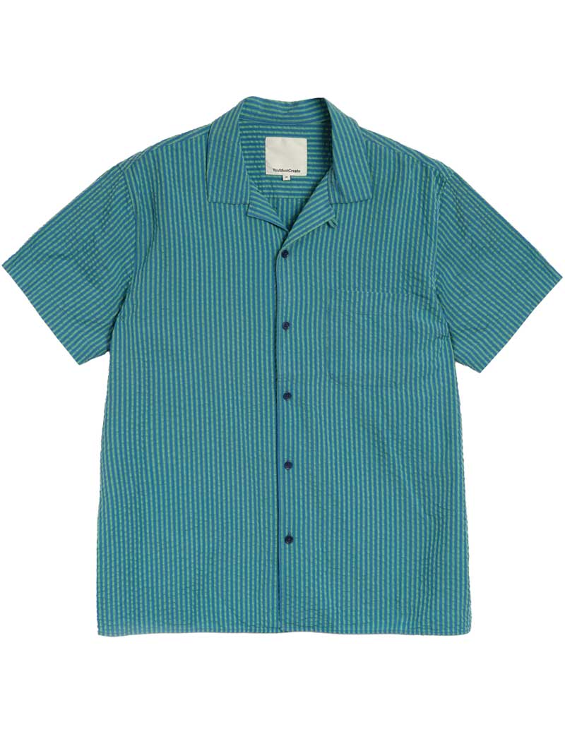 YMC Malick Short Sleeve Shirt Blue Green