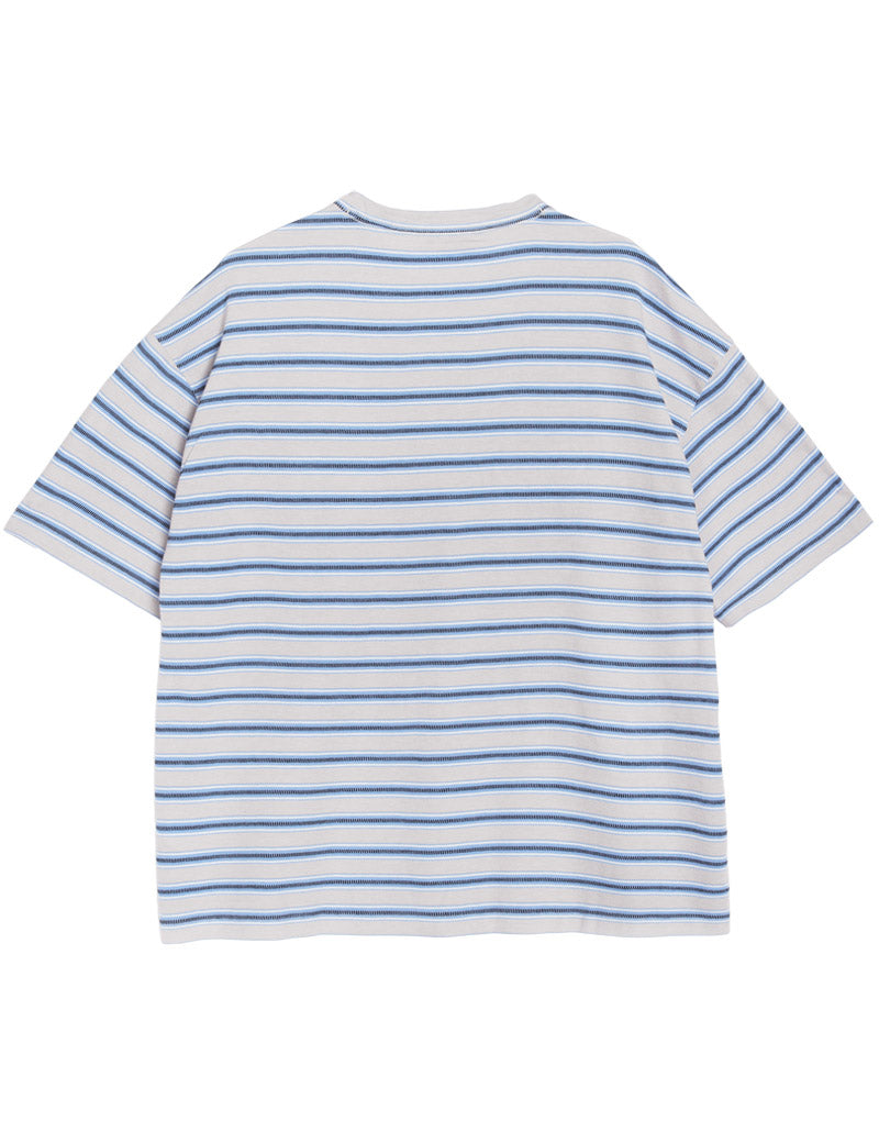 YMC Triple Rapport Stripe T-Shirt Blue Multi Back View