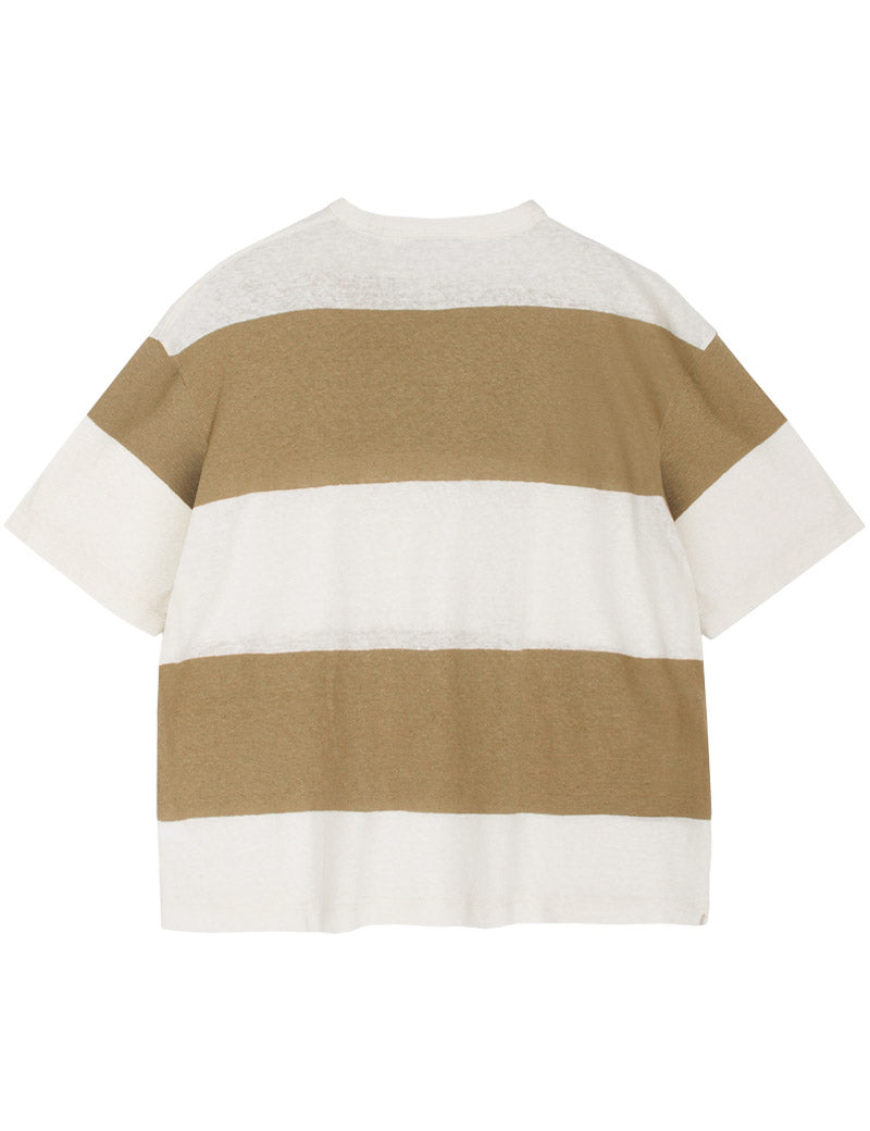 YMC Triple T-Shirt Wide Stripe Taupe, Off White Back View