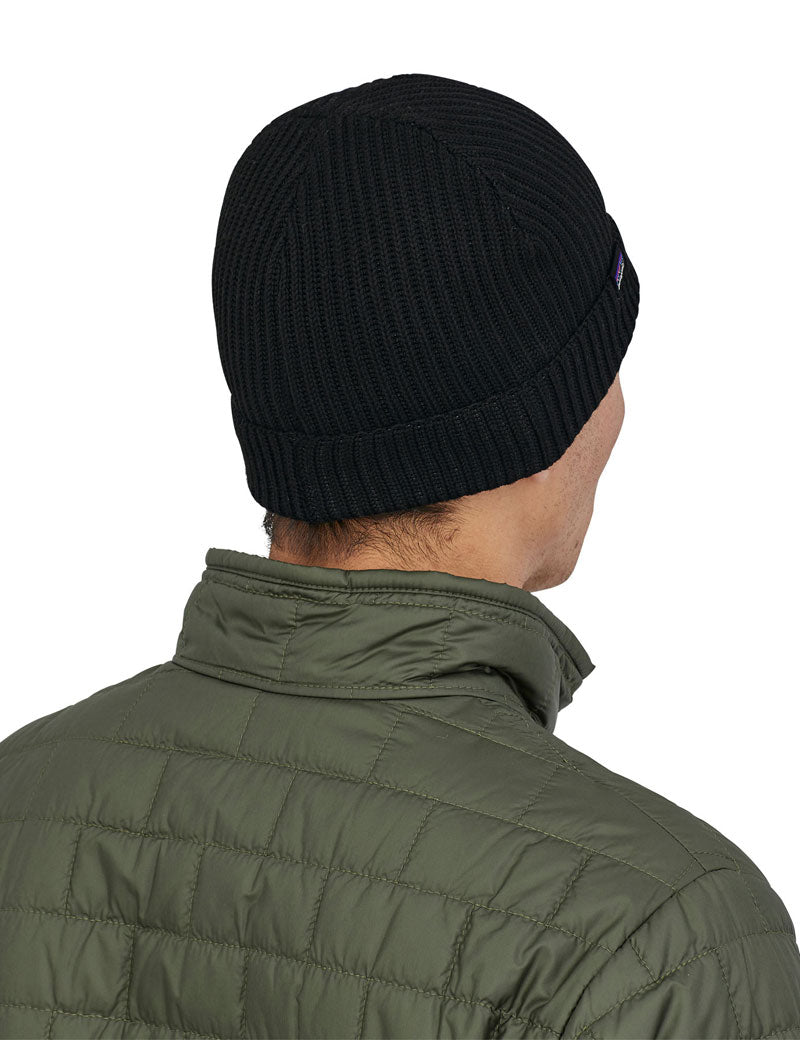 Patagonia Fisherman Rolled Beanie Black On Model Back