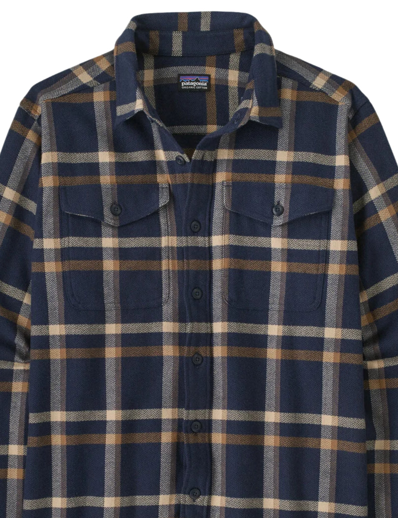 Patagonia M's Fjord Flannel Shirt Crossing & New Navy Collar & Chest Pockets