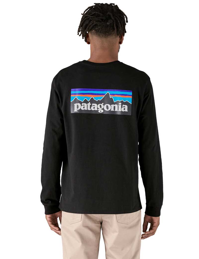 Patagonia M's P-6 Logo Long Sleeve Responsibili-Tee T-Shirt Black On Model Back