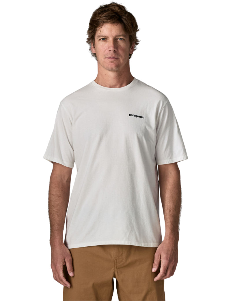 Patagonia Men's P-6 Logo Responsibili-Tee T-Shirt Fiber White On Model 