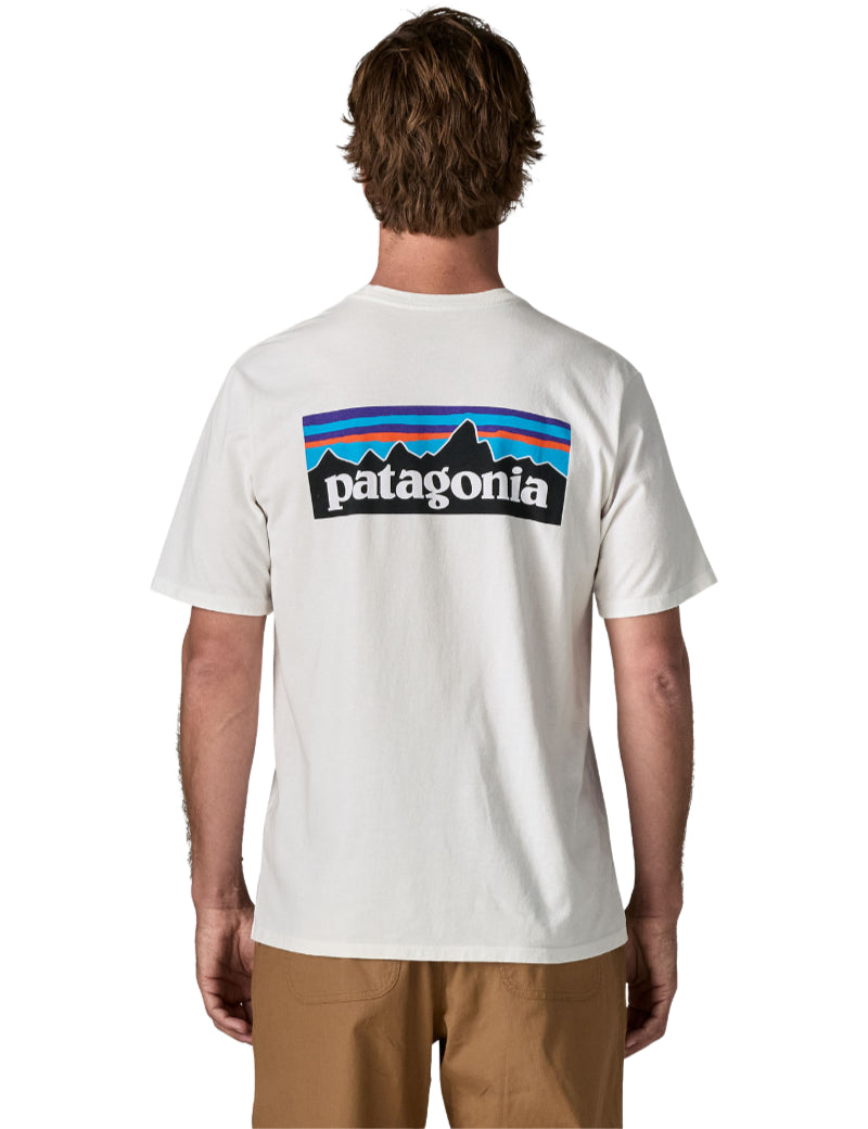 Patagonia Men's P-6 Logo Responsibili-Tee T-Shirt Fiber White On Model Back
